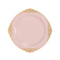 20-Pack Economy Plastic Round Charger Plates 13" in Blush with Gold Embossed Baroque Rim, Stylish Dinner Party Serving Plates