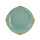20-Pack Economy Plastic Round Charger Plates 13" in Dusty Sage Green with Gold Embossed Baroque Rim, Stylish Dinner Party Serving Plates