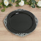 20-Pack Economy Plastic Round Charger Plates 13" in Black with Silver Embossed Baroque Rim, Stylish Dinner Party Serving Plates