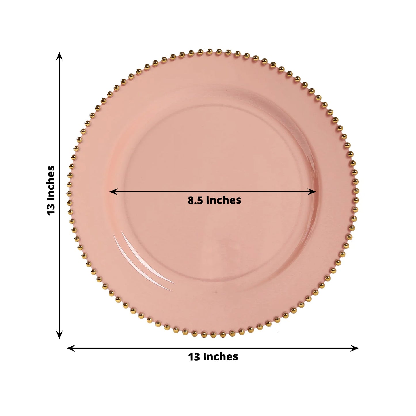 10-Pack Economy Round Plastic Charger Plates 13" in Dusty Rose with Gold Beaded Rim, Stylish Dinner Party Serving Plates
