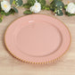 10-Pack Economy Round Plastic Charger Plates 13" in Dusty Rose with Gold Beaded Rim, Stylish Dinner Party Serving Plates