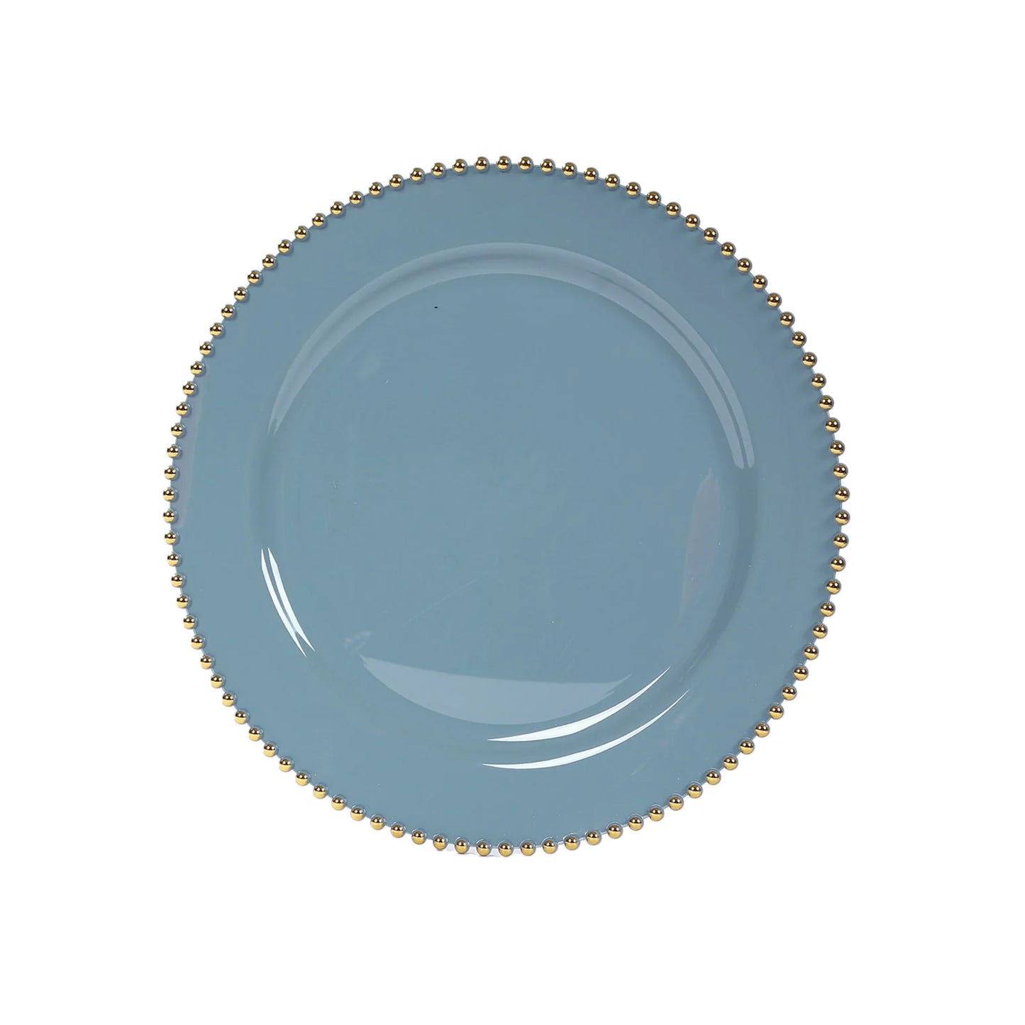 10-Pack Economy Round Plastic Charger Plates 13" in Dusty Blue with Gold Beaded Rim, Stylish Dinner Party Serving Plates