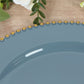 10-Pack Economy Round Plastic Charger Plates 13" in Dusty Blue with Gold Beaded Rim, Stylish Dinner Party Serving Plates