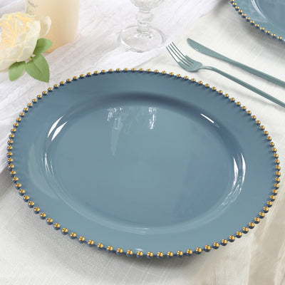 Dusty Blue & Gold Beaded Charger Plates