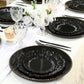 10-Pack Economy Round Plastic Charger Plates 13" in Black with Gold Beaded Rim, Stylish Dinner Party Serving Plates