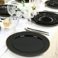 10-Pack Economy Round Plastic Charger Plates 13" in Black with Gold Beaded Rim, Stylish Dinner Party Serving Plates