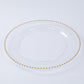 10-Pack Economy Round Plastic Charger Plates 13" in Clear with Gold Beaded Rim, Stylish Dinner Party Serving Plates