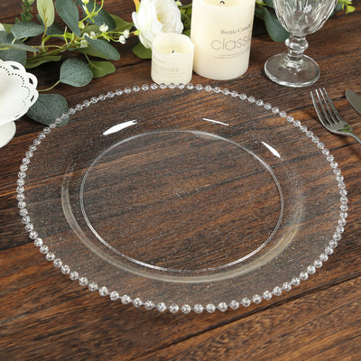 10-Pack Clear Charger Plates with Silver Glitter & Beaded Rim