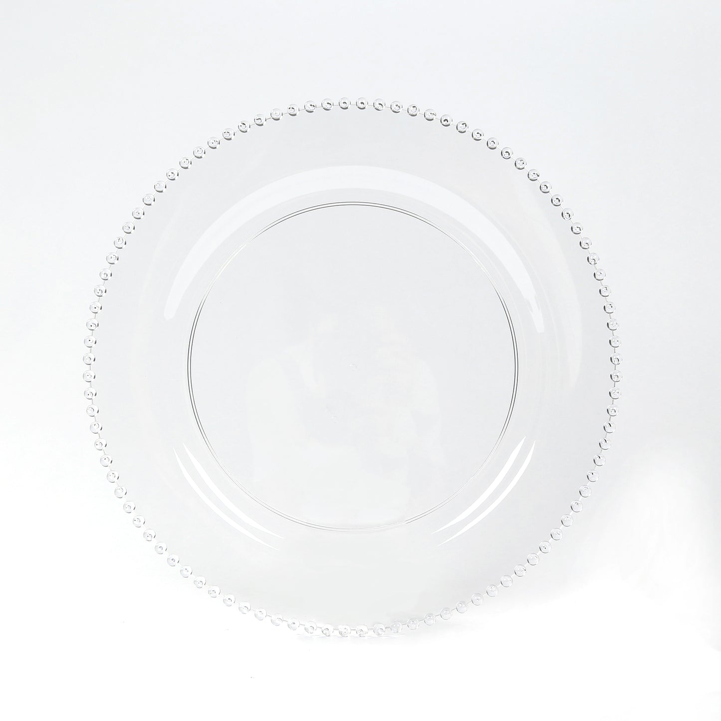 10-Pack Economy Round Plastic Charger Plates 13" in Clear Beaded Rim, Stylish Dinner Party Serving Plates