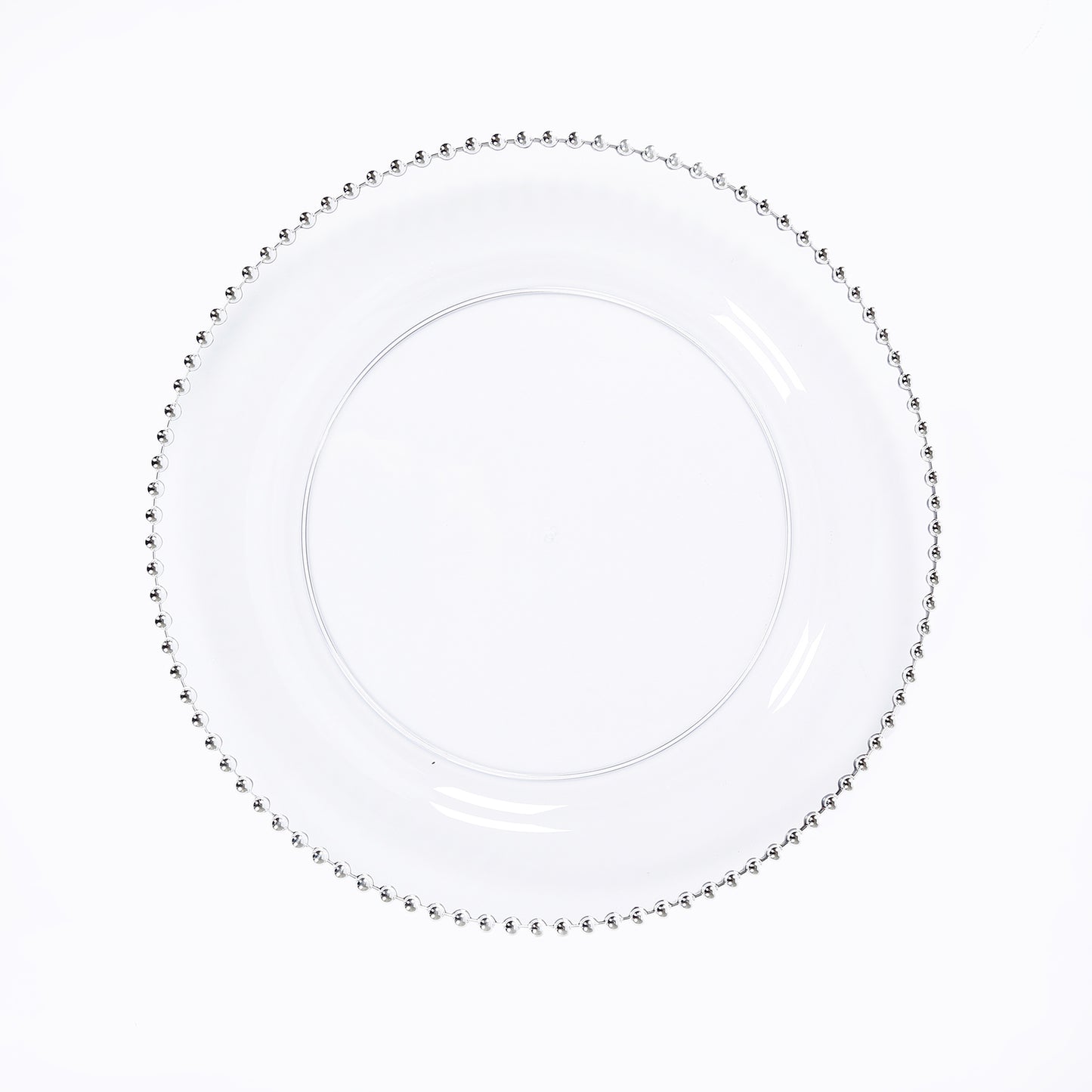 10-Pack Economy Round Plastic Charger Plates 13" in Clear with Silver Beaded Rim, Stylish Dinner Party Serving Plates