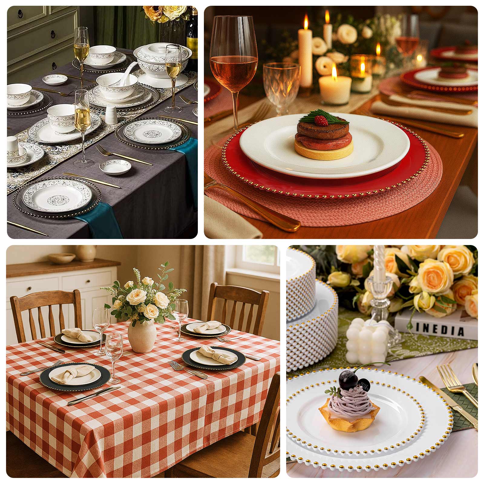 10-Pack Economy Round Plastic Charger Plates 13" with Beaded Rim