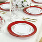 10-Pack Economy Round Plastic Charger Plates 13" in Red with Gold Beaded Rim, Stylish Dinner Party Serving Plates