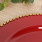 10-Pack Economy Round Plastic Charger Plates 13" in Red with Gold Beaded Rim, Stylish Dinner Party Serving Plates