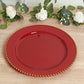 10-Pack Economy Round Plastic Charger Plates 13" in Red with Gold Beaded Rim, Stylish Dinner Party Serving Plates