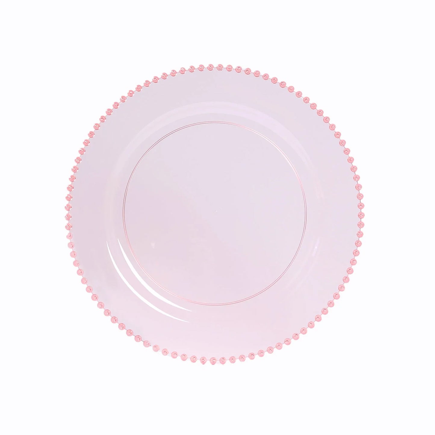10-Pack Economy Round Plastic Charger Plates 13" in Transparent Blush with Beaded Rim, Stylish Dinner Party Serving Plates
