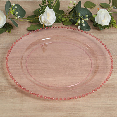 Transparent Blush Beaded Charger Plates – Elegant Foundations for Stylish Tablescapes