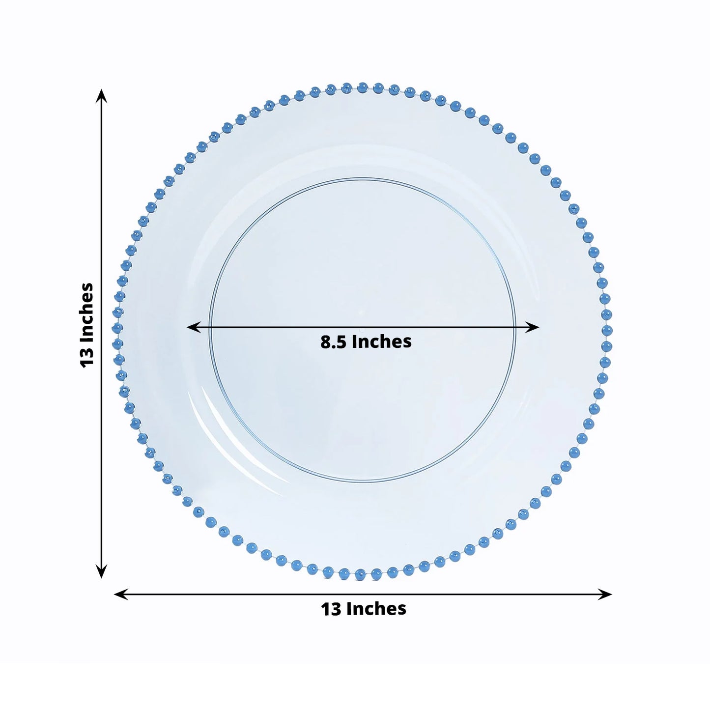 10-Pack Economy Round Plastic Charger Plates 13" in Transparent Dusty Blue with Beaded Rim, Stylish Dinner Party Serving Plates