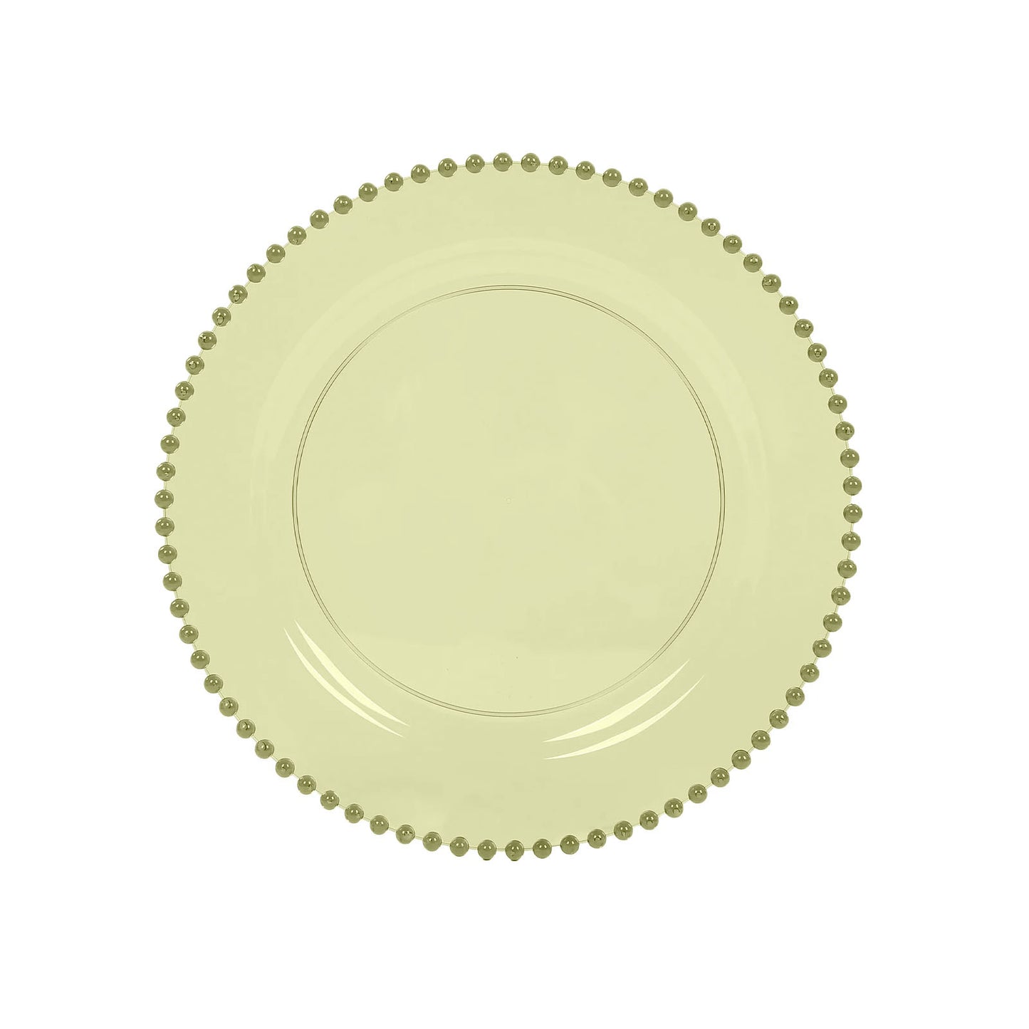 10-Pack Economy Round Plastic Charger Plates 13" in Transparent Dusty Sage Green with Beaded Rim, Stylish Dinner Party Serving Plates