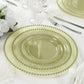 10-Pack Economy Round Plastic Charger Plates 13" in Transparent Dusty Sage Green with Beaded Rim, Stylish Dinner Party Serving Plates