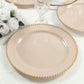 10-Pack Economy Round Plastic Charger Plates 13" in Taupe with Gold Beaded Rim, Stylish Dinner Party Serving Plates