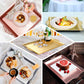 Antique white wash decorative acrylic serving trays with embossed rims.