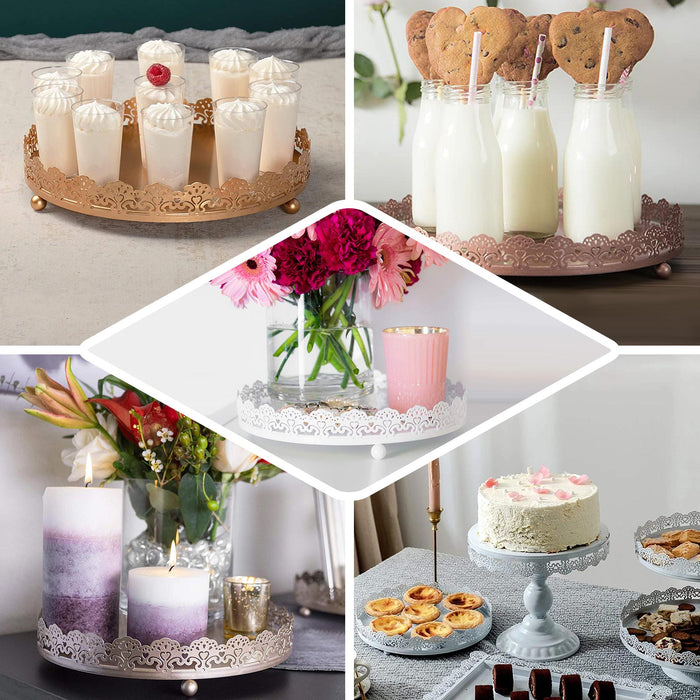 12" Silver Premium Metal Decorative Vanity Serving Tray, Round With Embellished Rims