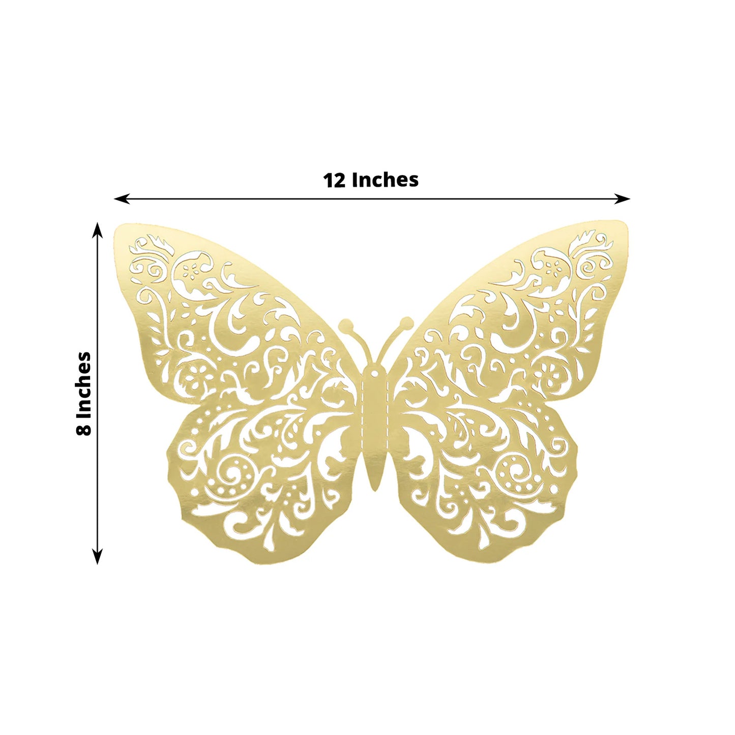 10 Pack Metallic Gold Foil Large 3D Butterfly Wall Stickers, 8"x12" Butterfly Paper Charger Placemat