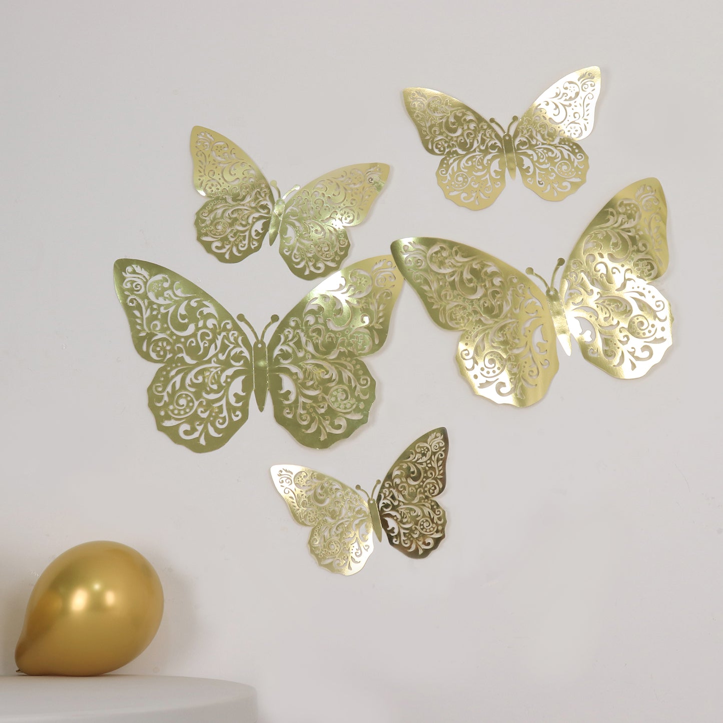 10 Pack Metallic Gold Foil Jumbo 3D Butterfly Wall Stickers, 14"x20" Disposable Paper Charger Placemats