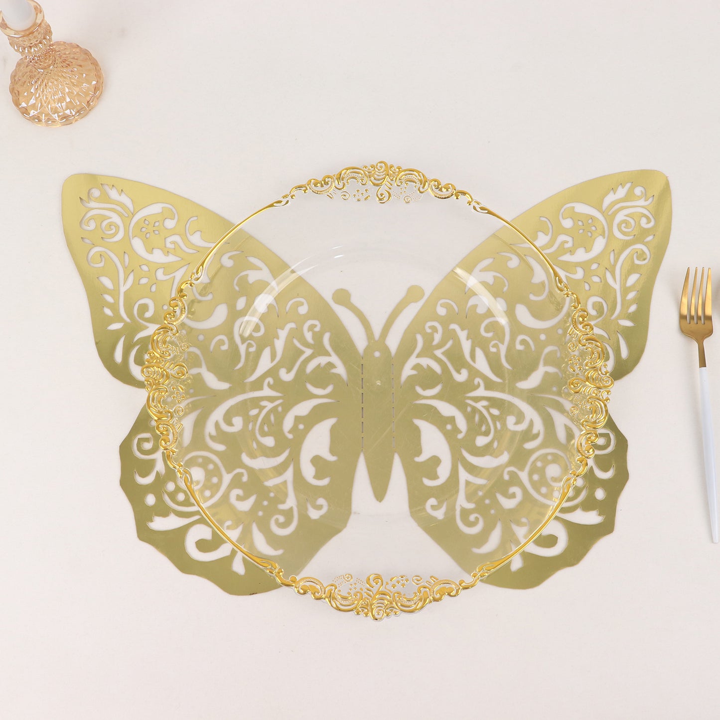 10 Pack Metallic Gold Foil Jumbo 3D Butterfly Wall Stickers, 14"x20" Disposable Paper Charger Placemats