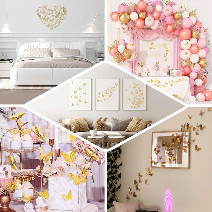 12 Pack 3D Rose Gold Butterfly Wall Decals DIY Removable Mural Stickers Cake Decorations