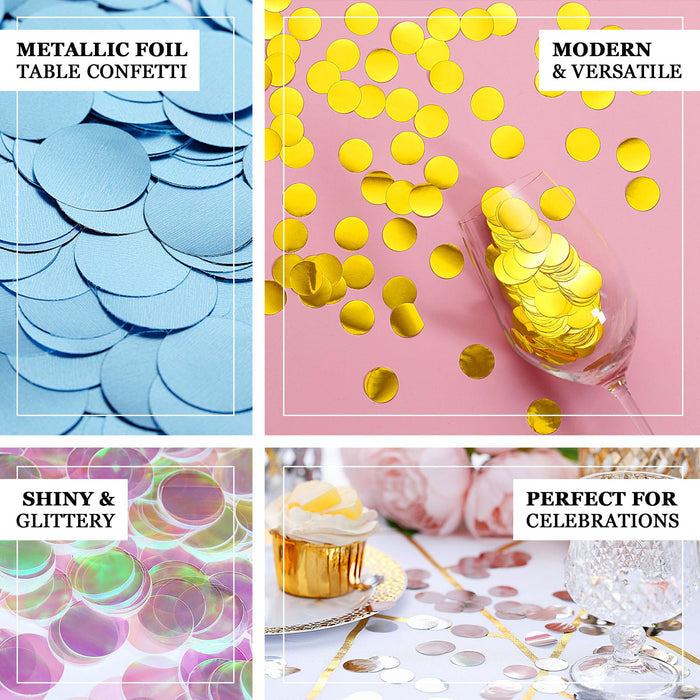 Dusty blue round foil metallic table confetti dots for decor.