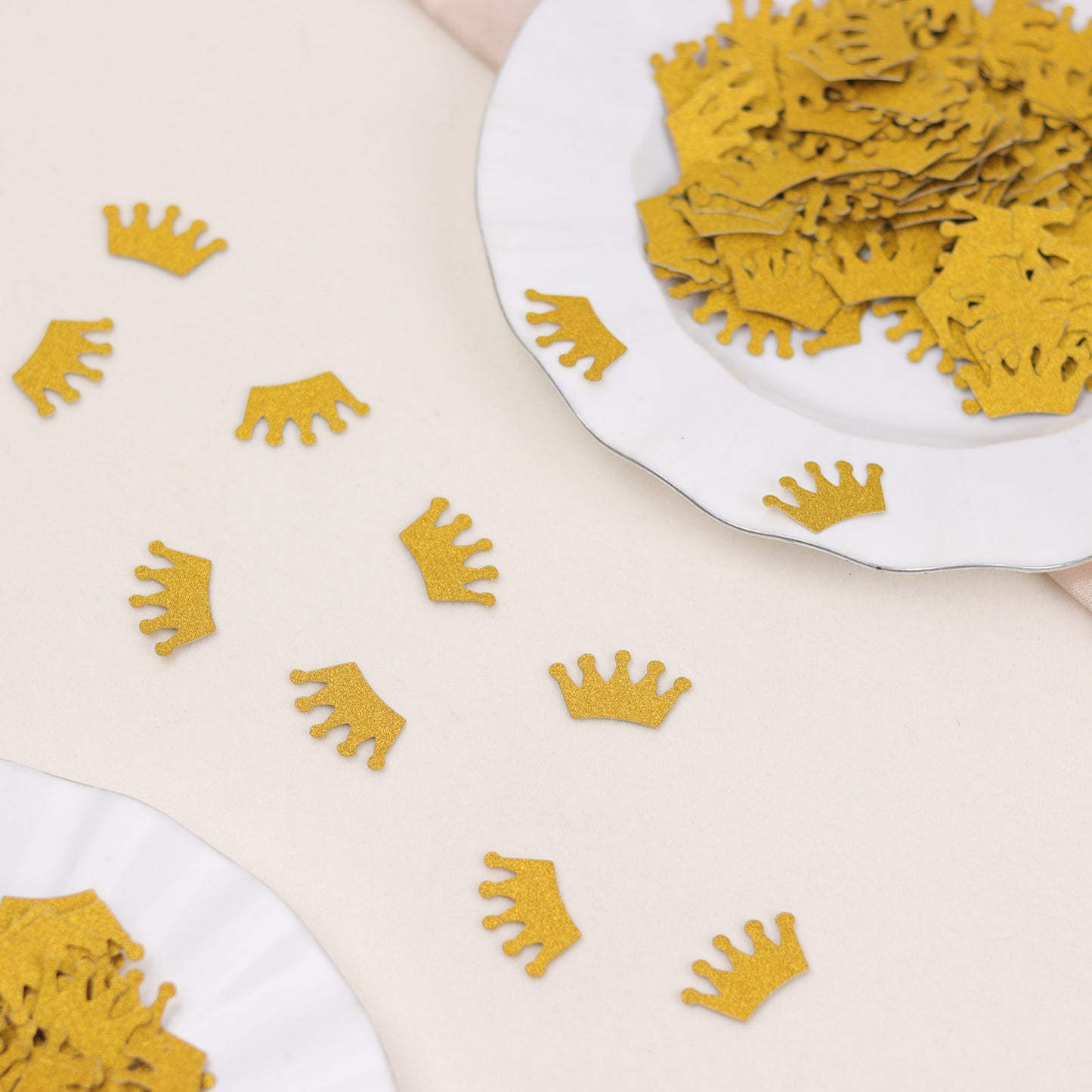 Gold glitter crown paper confetti for princess theme party decoration.