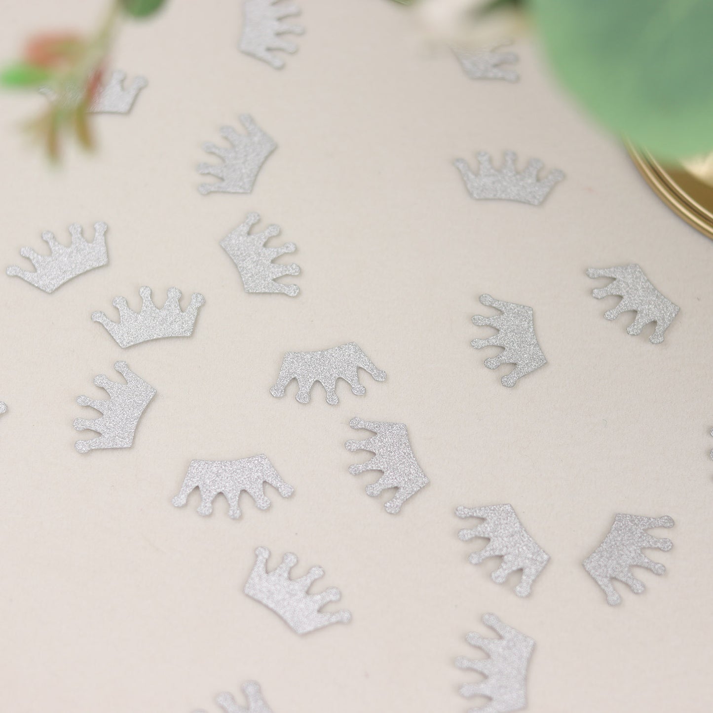 Silver glitter crown paper confetti for princess theme party decoration.