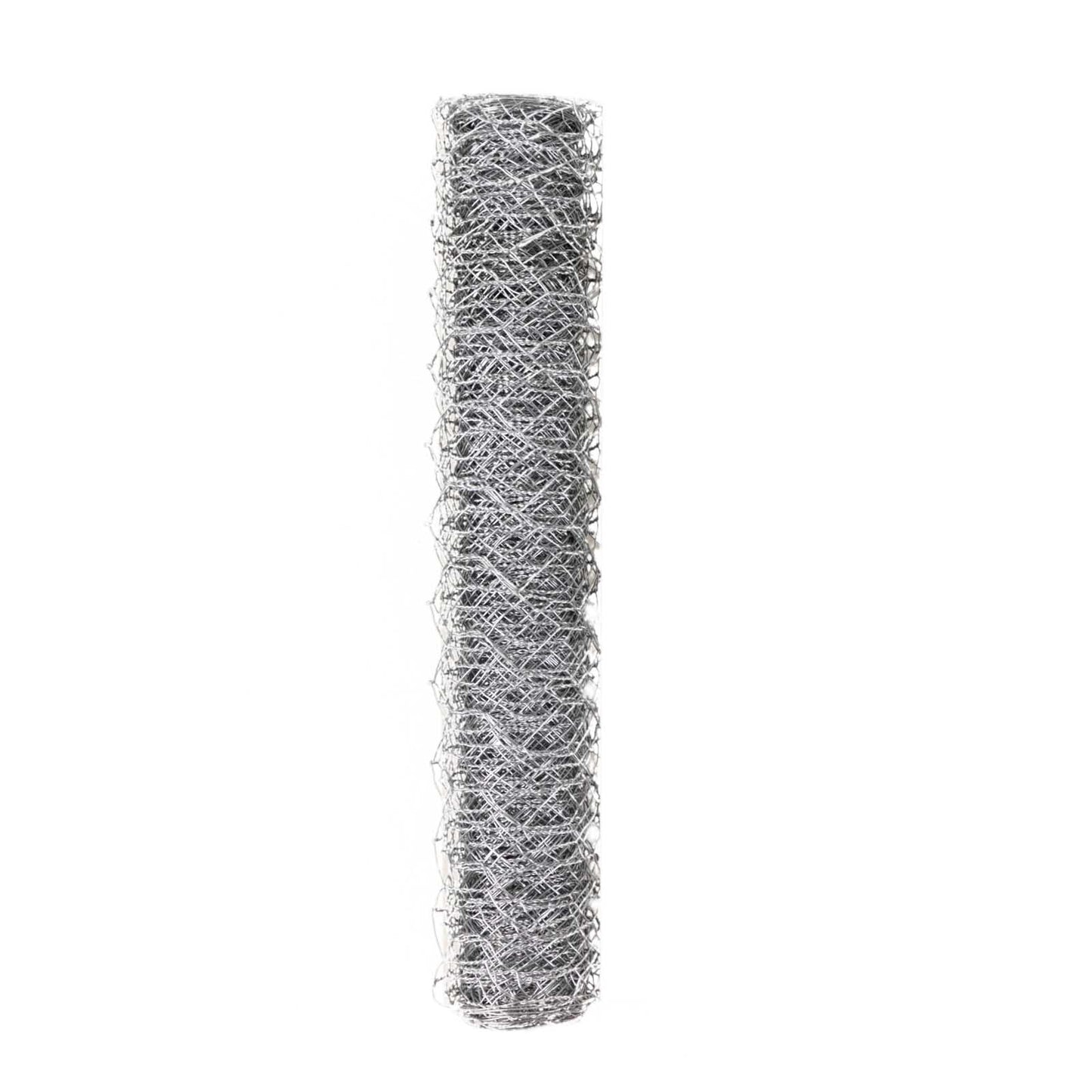 Silver galvanized metal hexagonal chicken wire mesh roll for DIY crafts and garden fencing.