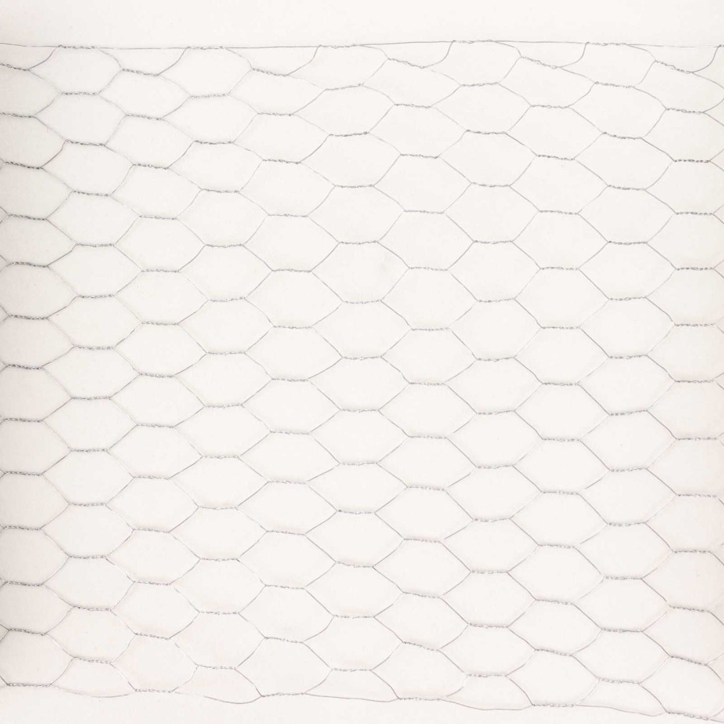 Silver galvanized metal hexagonal chicken wire mesh for DIY crafts and gardening.