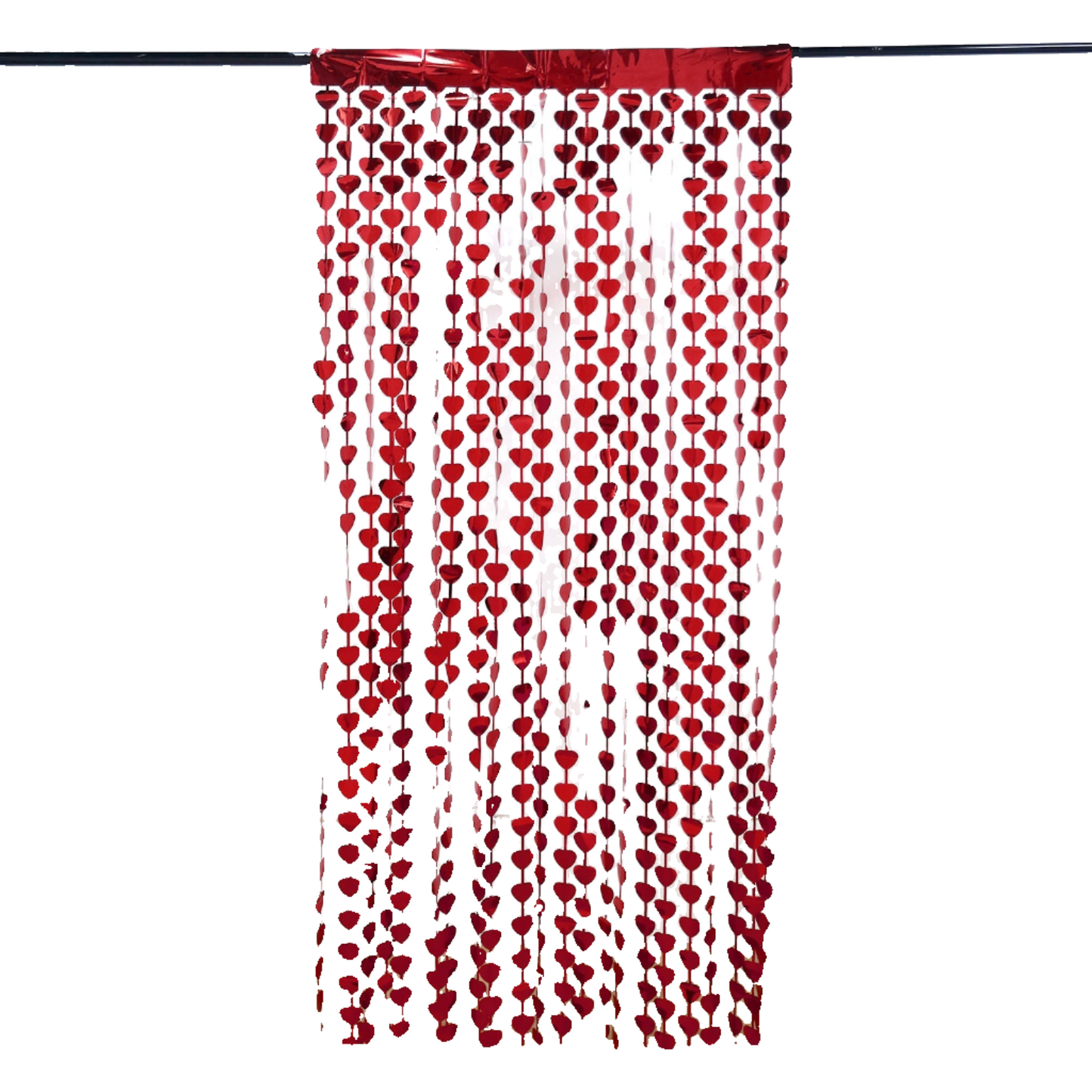 Red Heart Chain Foil Fringe Curtain Party Backdrop, Metallic Red Tinsel Streamer Party Decor - Door Window Foil Curtain - 3ftx6.5ft