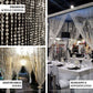 Clear crystal diamond beaded curtain with adjustable hooks and plastic rod.