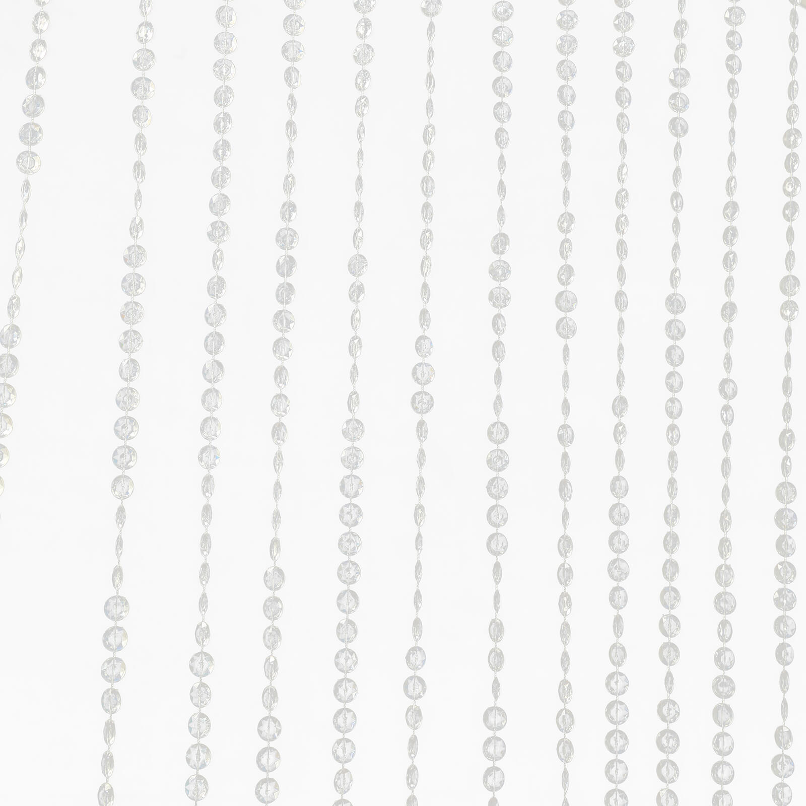 Clear acrylic beaded curtain with diamond cut beads and fabric rod pocket.