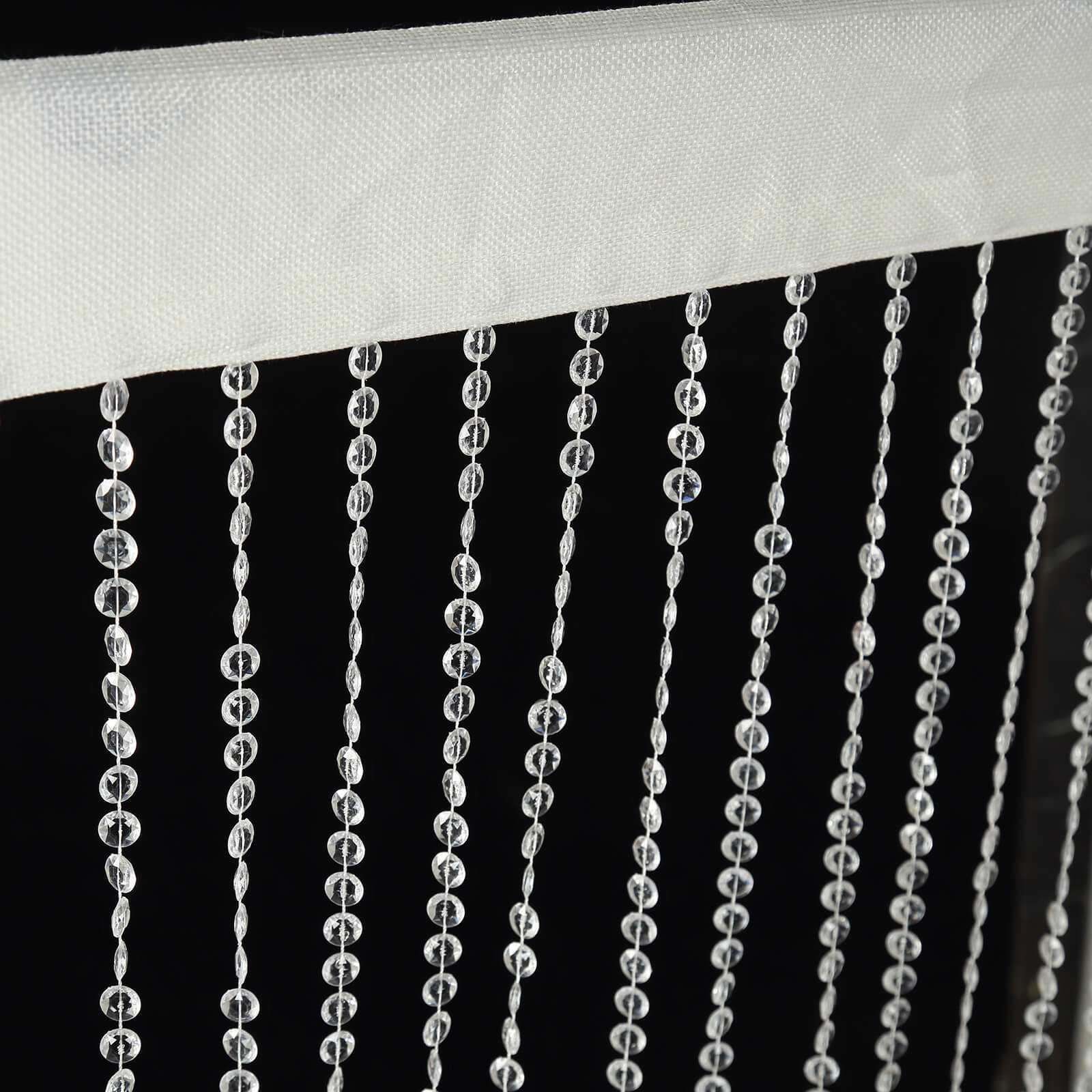 Clear acrylic crystal beaded curtain with fabric rod pocket, 5ftx10ft.