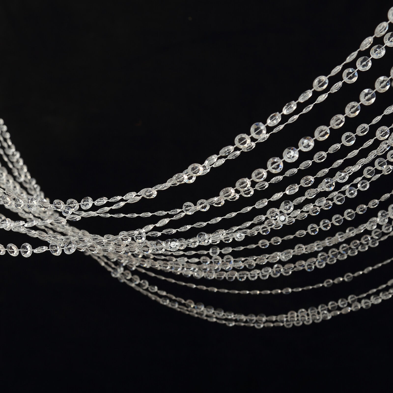 Clear acrylic crystal beaded curtain with fabric rod pocket, 5ftx10ft.