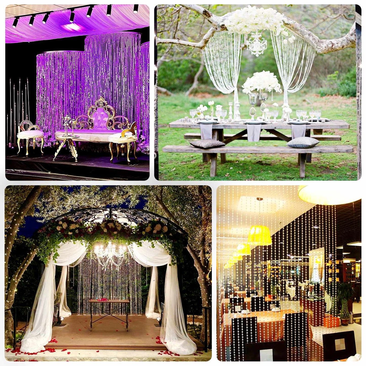 Clear acrylic beaded curtain room divider, 5ftx10ft, with crystal strands.