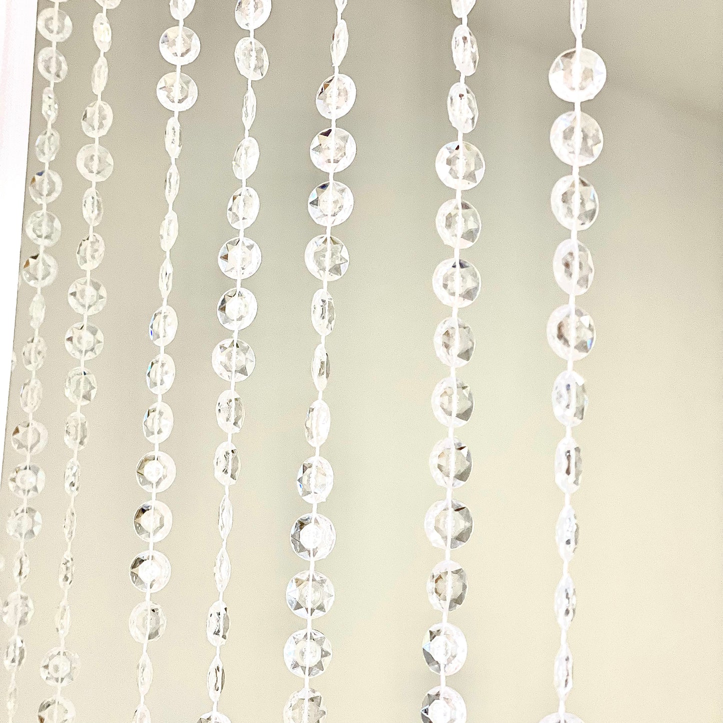 Clear acrylic crystal beaded curtain with fabric rod pocket, 5ftx12ft.