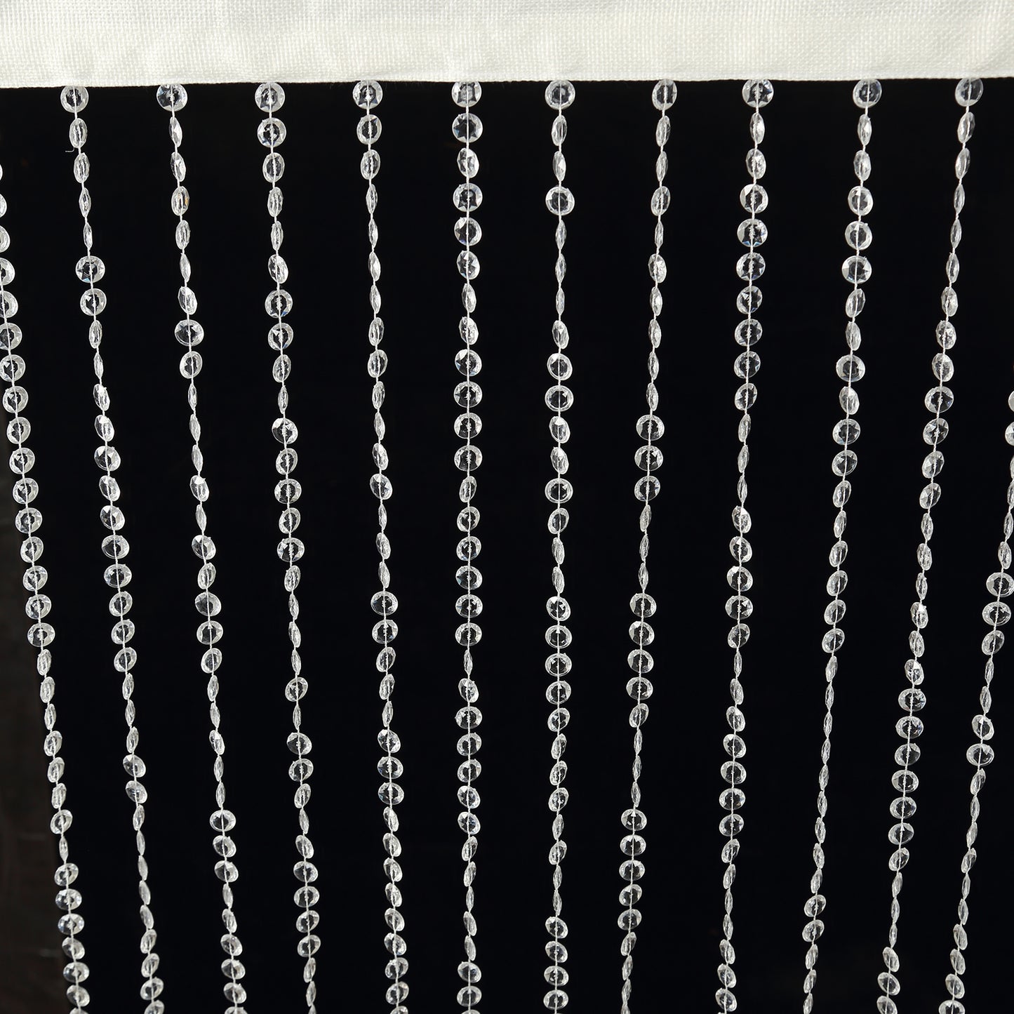 Clear acrylic crystal beaded curtain with fabric rod pocket, 5ftx12ft.