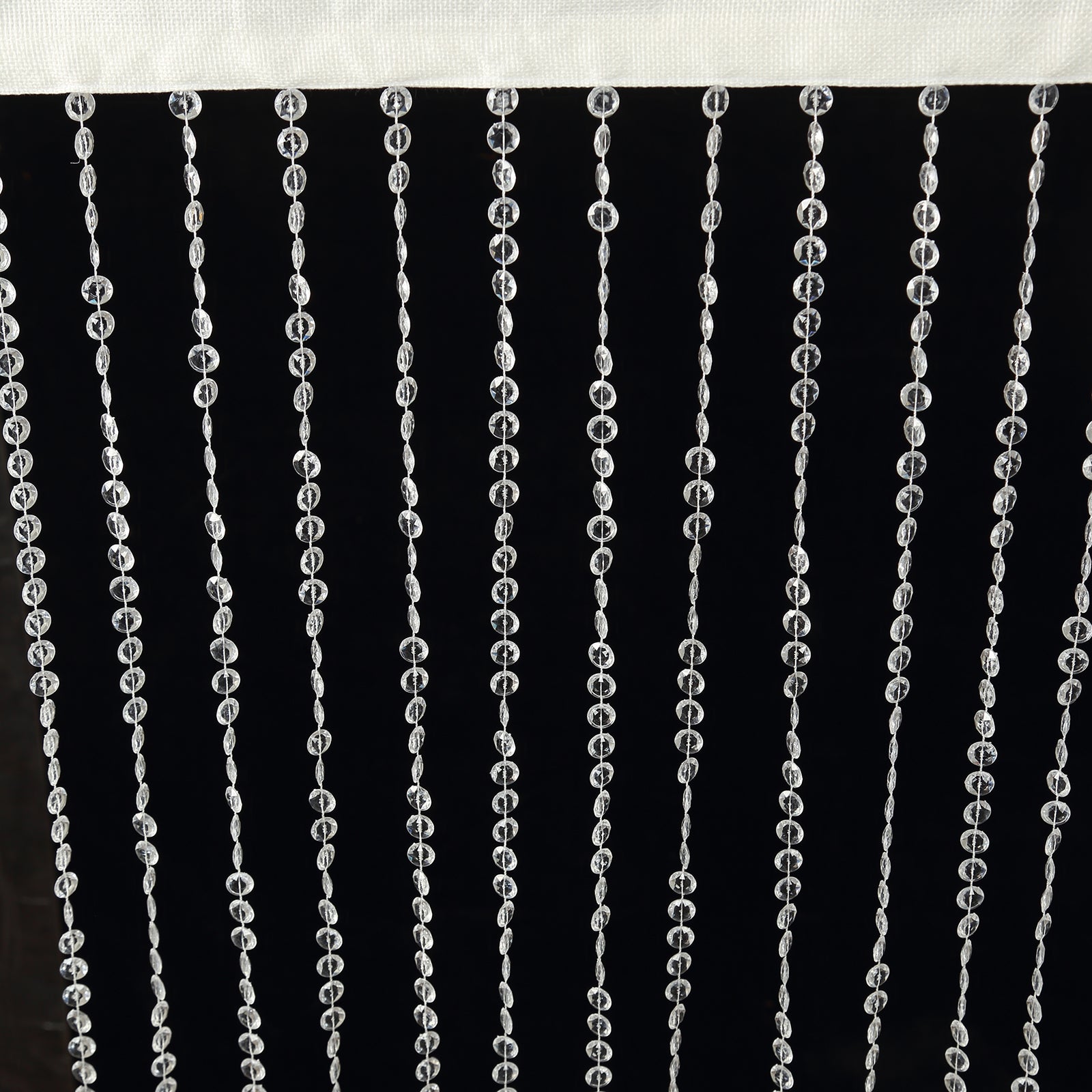 Clear acrylic crystal beaded curtain with fabric rod pocket, 5ftx12ft.
