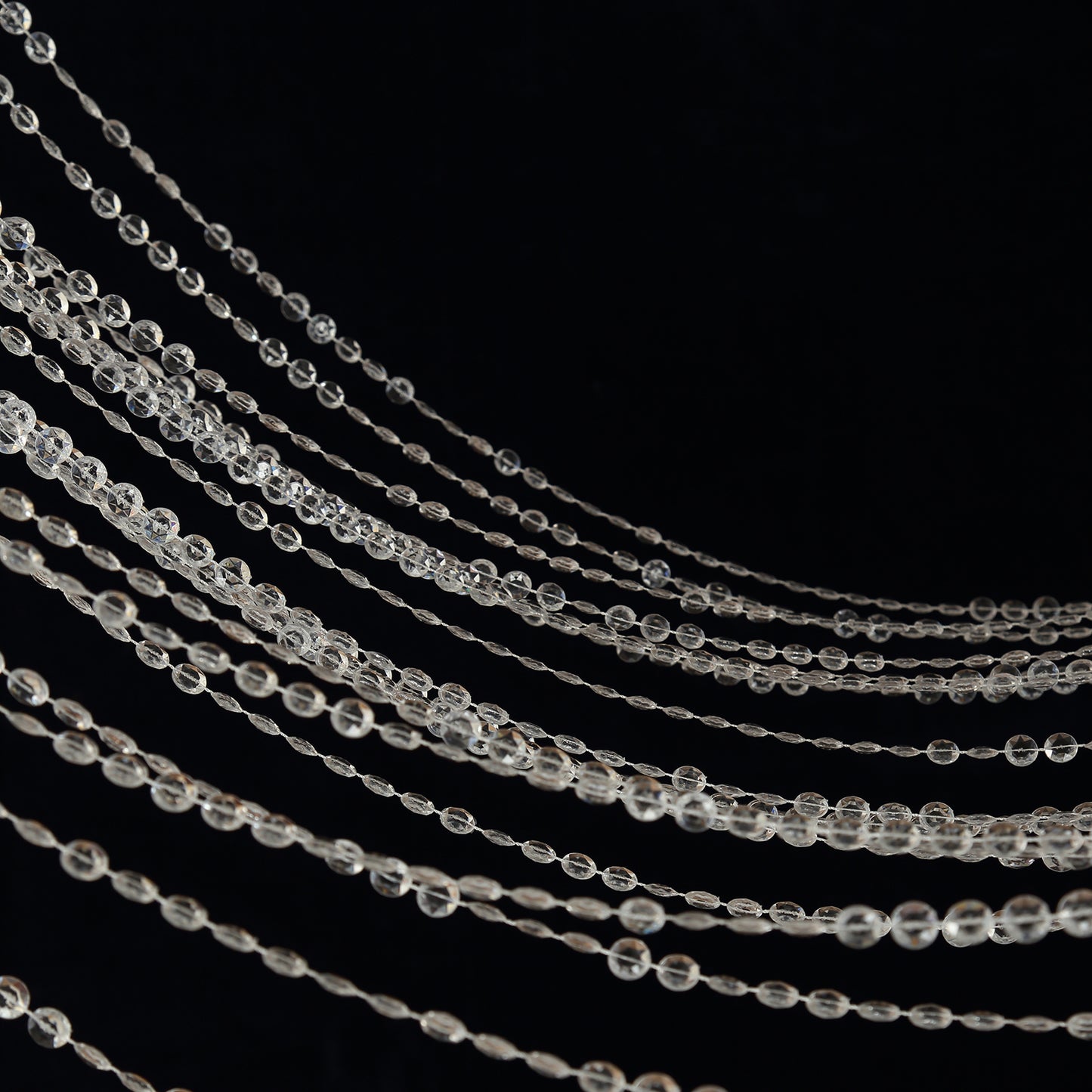 Clear acrylic crystal beaded curtain with fabric rod pocket, 5ftx12ft.