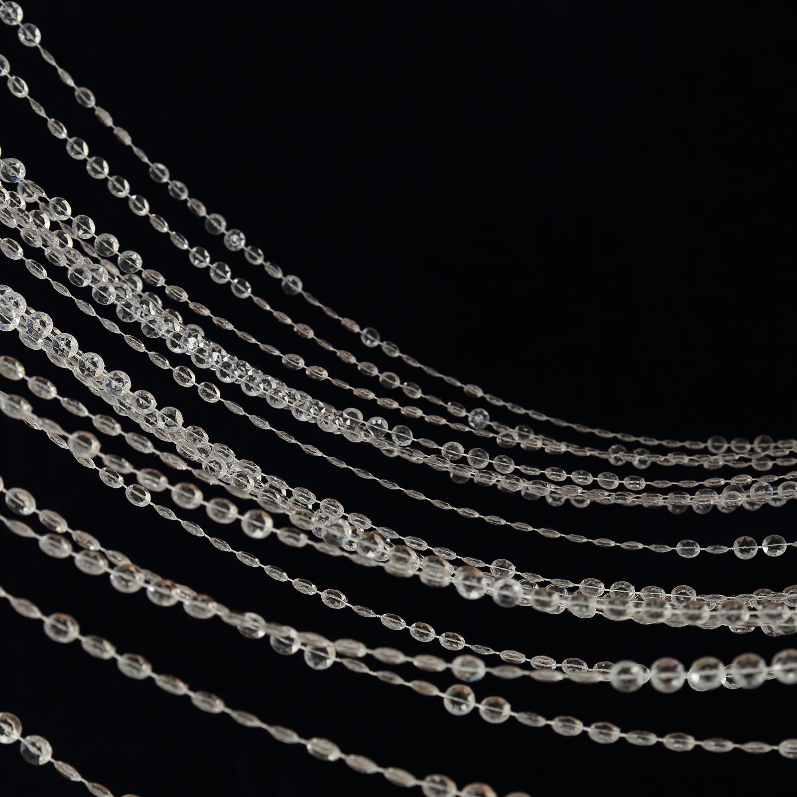 Clear acrylic crystal beaded curtain with fabric rod pocket, 5ftx12ft.