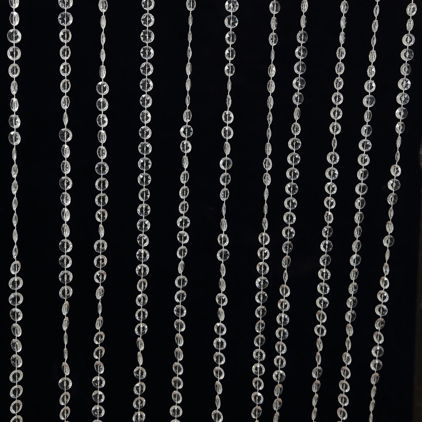Clear acrylic crystal beaded curtain with fabric rod pocket, 5ftx16ft.