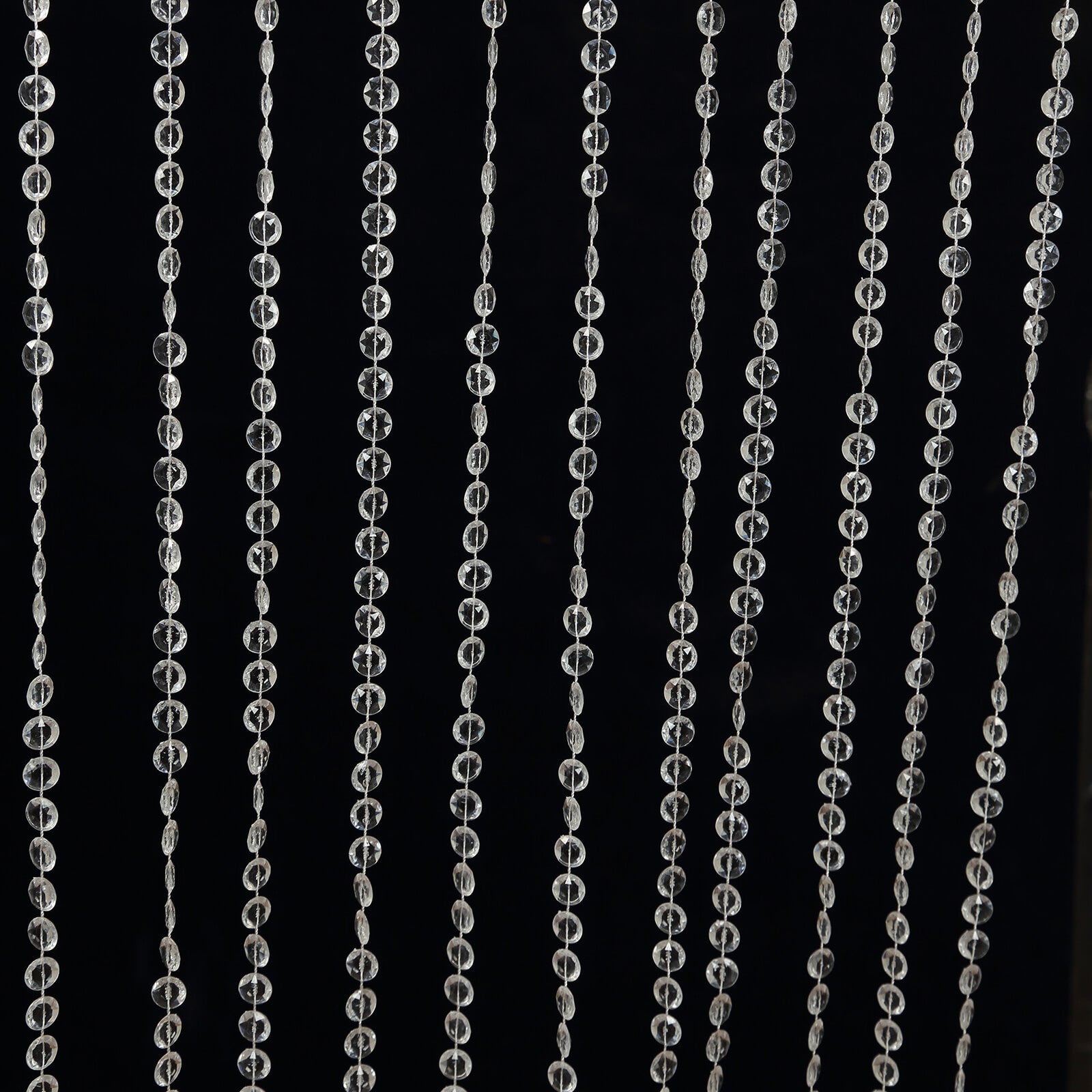 Clear acrylic crystal beaded curtain with fabric rod pocket, 5ftx16ft.