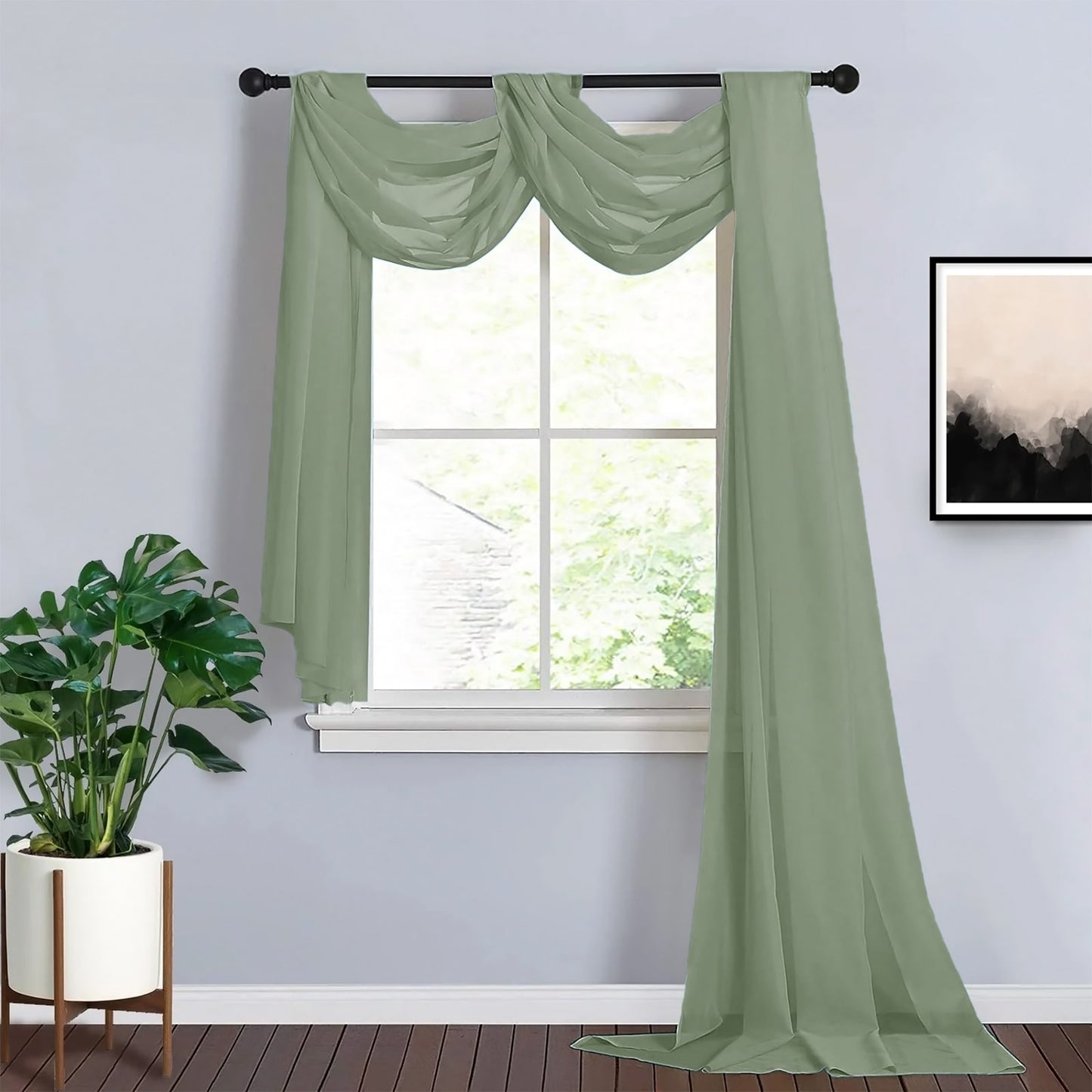 18ft Dusty Sage Green Sheer Organza Wedding Arch Drapery Fabric, Window Scarf Valance