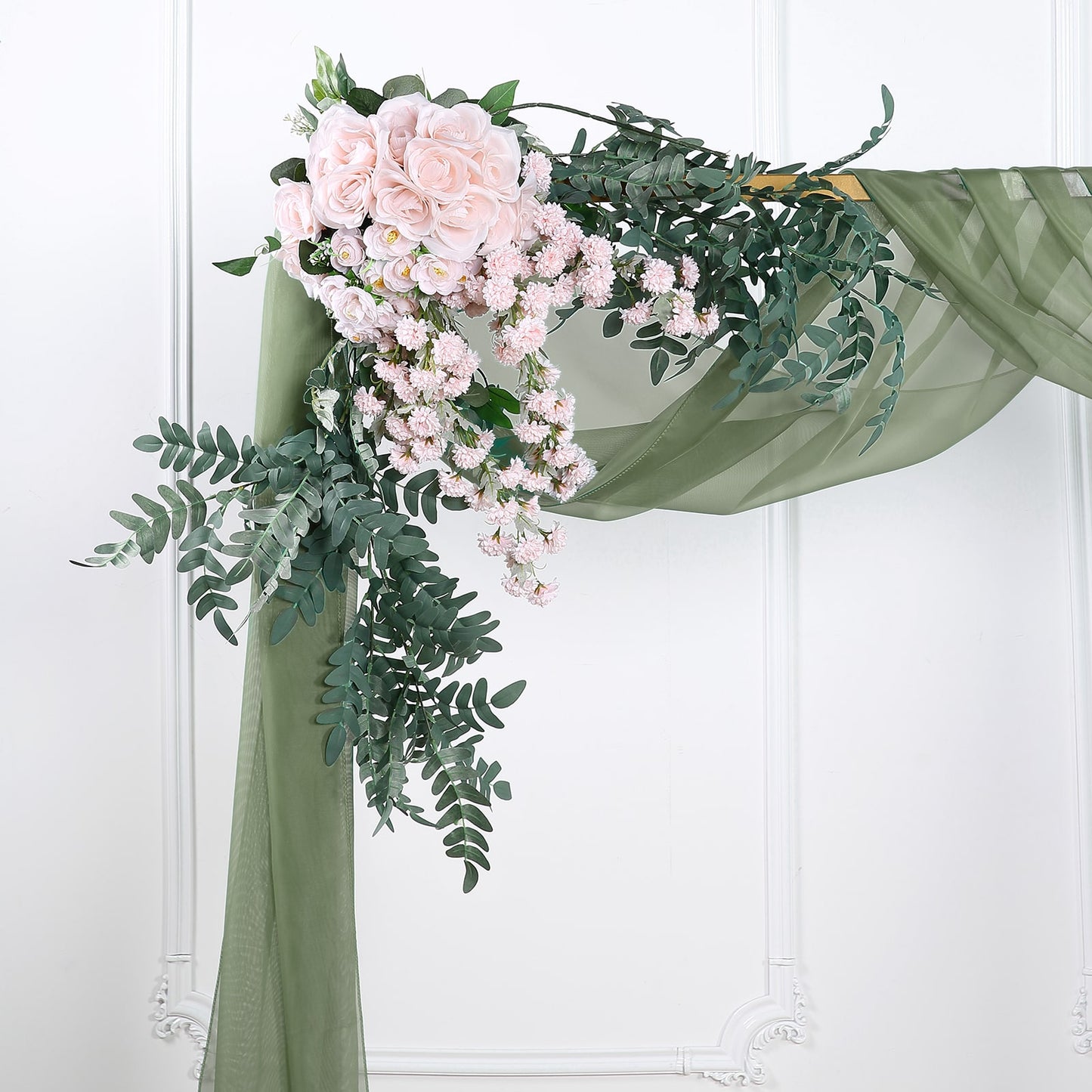 18ft Dusty Sage Green Sheer Organza Wedding Arch Drapery Fabric, Window Scarf Valance